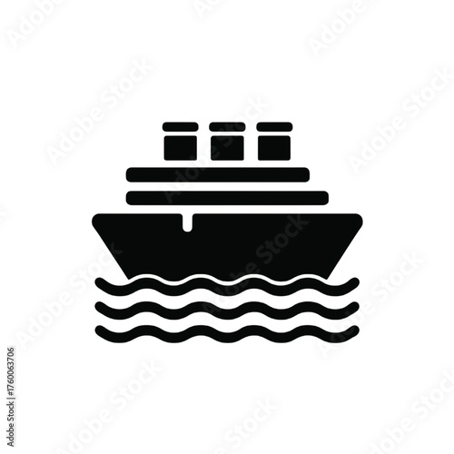 Ship Icon – Cruise Boat Symbol Sailing on Waves Silhouette