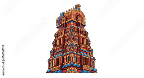 Vibrant Hindu temple architecture with ornate details evoking a sense of spirituality and cultural richness, ideal for travel, history or religious themes