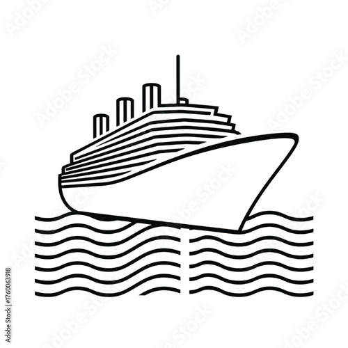 Cruise Ship Icon Vector – Ocean Liner Outline Design Illustration