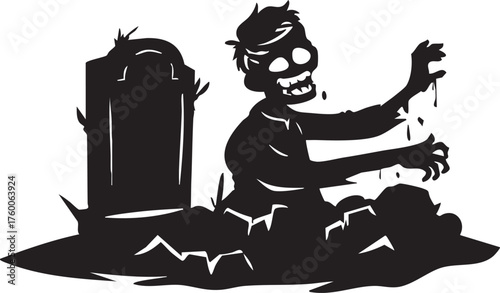 Bleeding Zombie on a Grave Silhouette