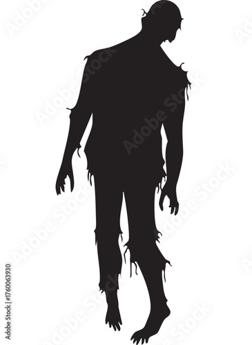 Spooky Limping Tattered Halloween Zombie Silhouette Shape Vector Illustration