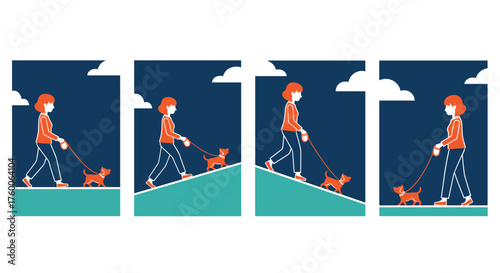 Enjoying the evening walkies with your best friend and furry companion in a simple yet charming illustration of dog ownership and healthy lifestyles