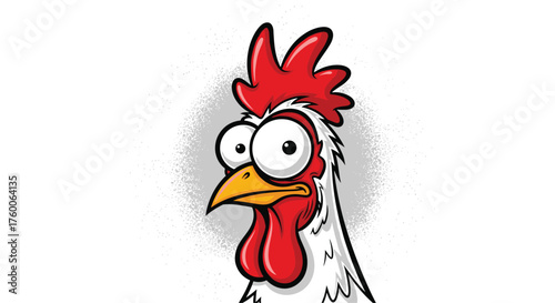 This cartoon chicken has a funny and surprised expression on its face.