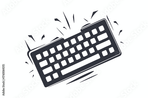 Stylized computer keyboard outlined in black over white appears energetic and striking