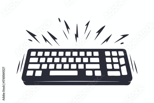Stylized computer keyboard emits energy streaks, conveying power and speed in form