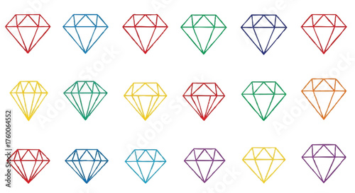 set of diamond shape outline icons vector full color