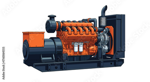 Powerful backup generator illustration for industrial use offering reliable energy backup in case of a power outage, essential for critical operations