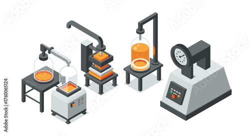 Isometric industrial equipment for chemical manufacturing laboratory