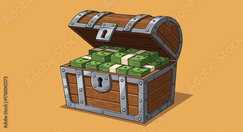 Treasure with overflowing chest of cash, conveying wealth, prosperity, and rewards for strategic investments and smart decisions