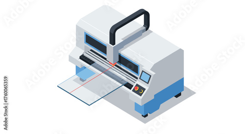 Modern isometric industrial printing machine with laser cutter