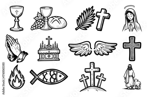 Christian Symbols and Church Icons Set