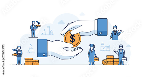 A modern business and career opportunities illustration showcasing education and financial development