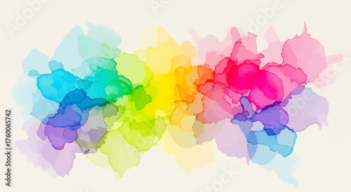 Delicate Watercolor Blending Effect, Rainbow Shades, Cream Paper Background, Vector Style, Abstract Art Viewpoint, Graphic Concept