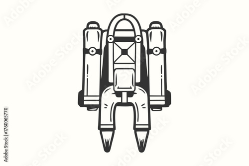 Sleek black and white jetpack offers potential for flight or exploration in a retro style