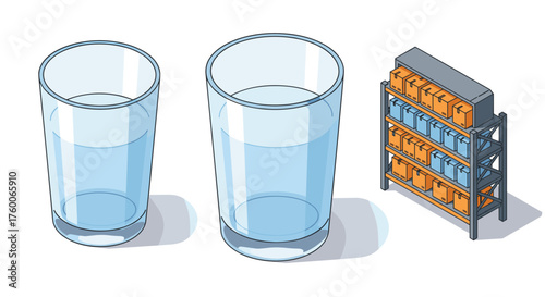Isometric glasses and storage shelves with organizers for efficient space management