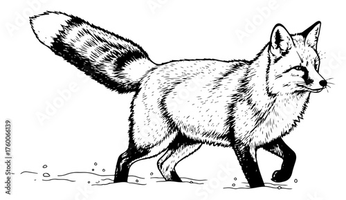 Red Fox Walking in Snow Illustration