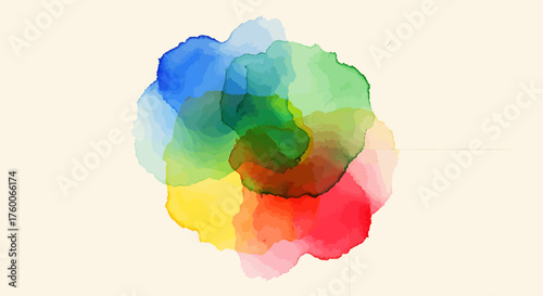 Abstract Multi-Color Watercolor Paint Stains, Cream Paper Grain, Vector Art, Isolated on White, Natural Flow Concept