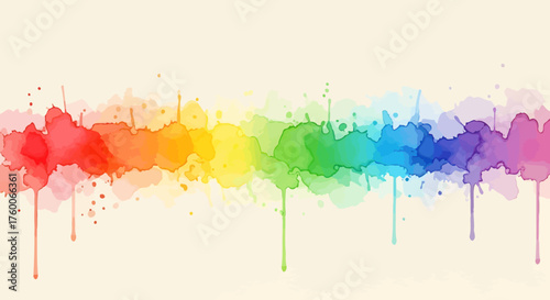 Rainbow Watercolor Ink Splatter on Cream Paper, Abstract Vector Illustration, Clean White Background, Creative Art Concept