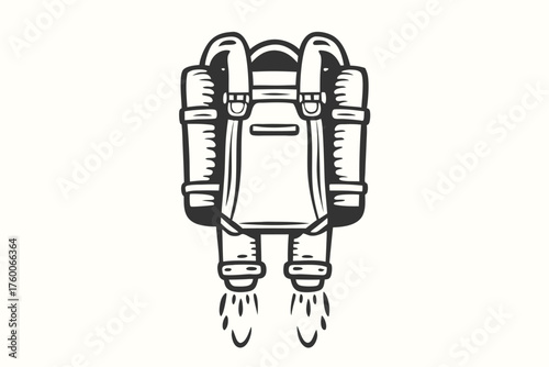 Stylized jetpack launches with detailed design on bright background, ready for adventure