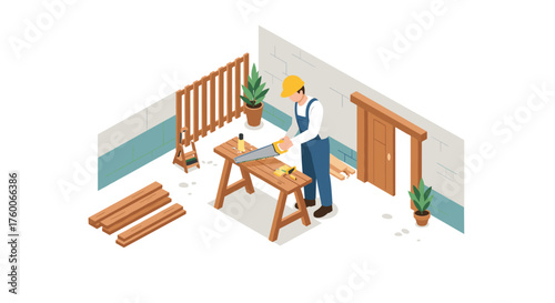 Skilled carpenter working on wooden projects in a workshop setting