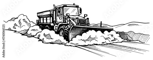Snowplow Truck Clearing Road