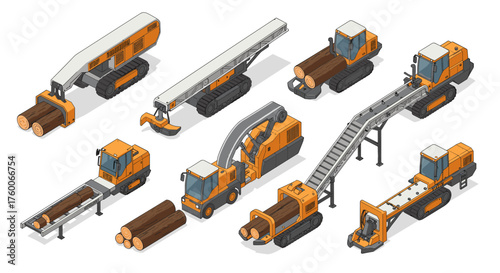 Isometric heavy machinery and equipment for industrial logging operations
