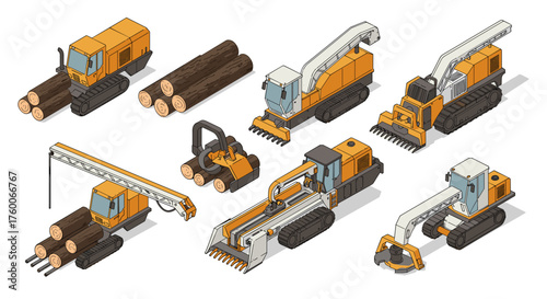 Isometric heavy machinery for logging and timber transport