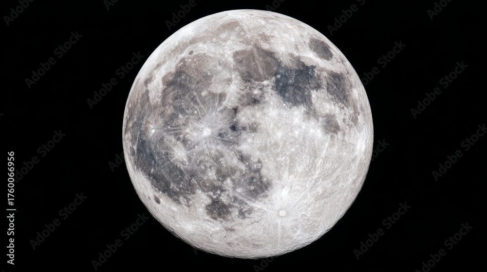 Obraz premium phase. A detailed closeup of the full moon, showcasing its textured surface against the dark expanse of space. STEM education sheets. 