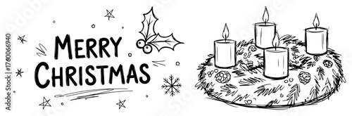 Merry Christmas Advent Wreath Banner