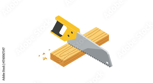 Isometric saw on wooden planks: construction and carpentry tool design