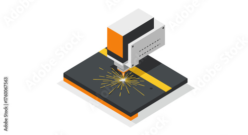 Isometric cnc laser cutting machine illustration highlighting modern manufacturing technology