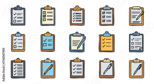 set of clipboard outline icons vector full color