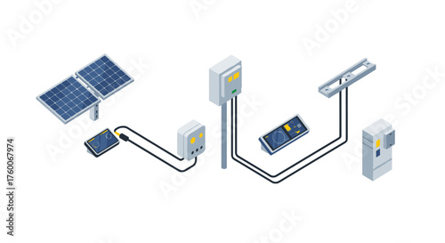 Isometric solar panel system with modular components and wiring connections