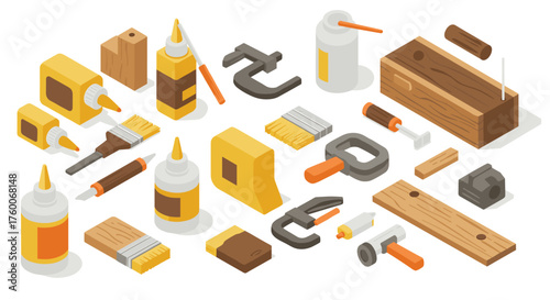 Isometric carpentry tools set: comprehensive collection of woodworking equipment