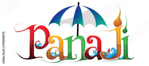 Panaji travel font , Goa tourism travel vector design, Goa capital Panaji text design  , panji sea beach design 	