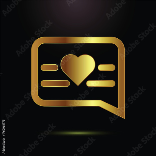 Golden Speech Bubble with Heart Icon Love Affection Care Support Conversation Communication