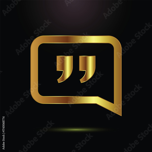 Single Golden Quote Bubble Icon Vector Illustration Feedback Speech Comment Message Symbol