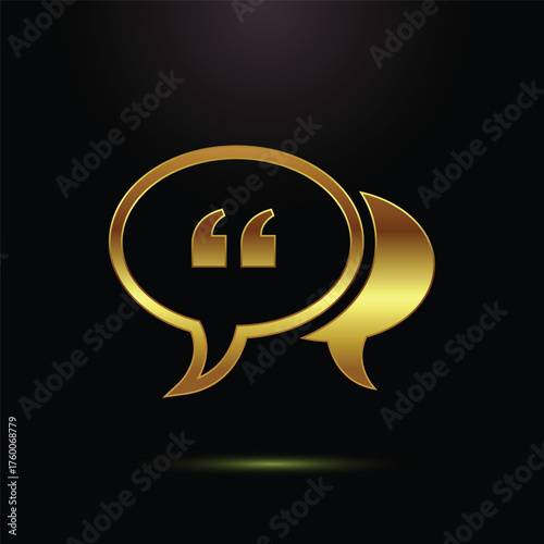 Double Golden Quote Bubble Icon Vector Illustration Speech Chat Symbol Dialogue Communication