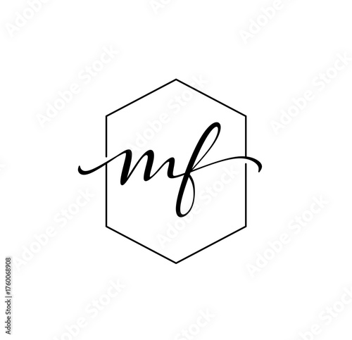 MF Monogram Logo Design Initial Letter Calligraphy Hexagon