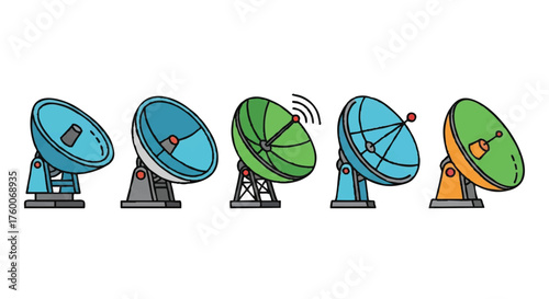 set of weather radar dish outline icons vector full color