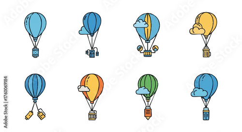 set of weather balloon outline icons vector full color