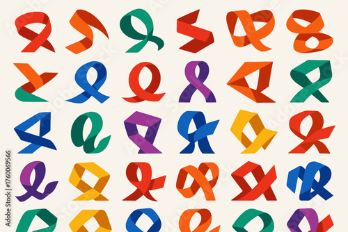 abstract flat ribbons 30 experimental forms twisted multi angle ribbons bold flat colors vector modern look.