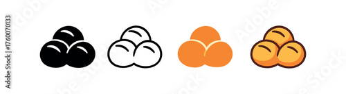 Vector icon dinner rolls thanksgiving same pose same proportions four styles black solid glyph outline minimal flat multicolor filled cartoon flat shaded.