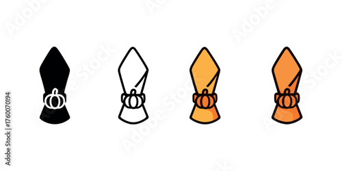 Vector icon thanksgiving napkin folded same pose same proportions four styles black solid glyph outline minimal flat multicolor filled cartoon flat shaded.