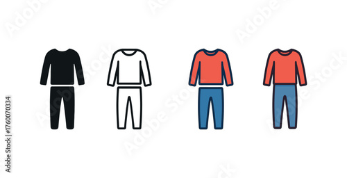 Vector icon thermal underwear winter same pose same proportions four styles black solid glyph outline minimal flat multicolor filled cartoon flat shaded.