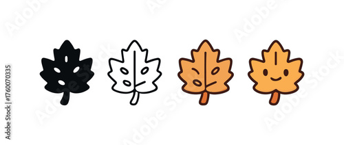 Vector icon maple cookies thanksgiving same pose same proportions four styles black solid glyph outline minimal flat multicolor filled cartoon flat shaded.