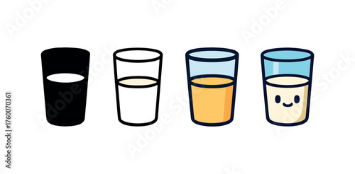 Vector icon milk glass thanksgiving same pose same proportions four styles black solid glyph outline minimal flat multicolor filled cartoon flat shaded.