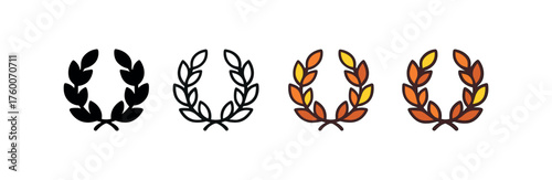 Vector icon thanksgiving wreath leaves same pose same proportions four styles black solid glyph outline minimal flat multicolor filled cartoon flat shaded.