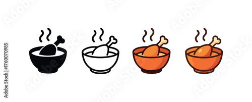 Vector icon leftover turkey soup thanksgiving same pose same proportions four styles black solid glyph outline minimal flat multicolor filled cartoon flat shaded.