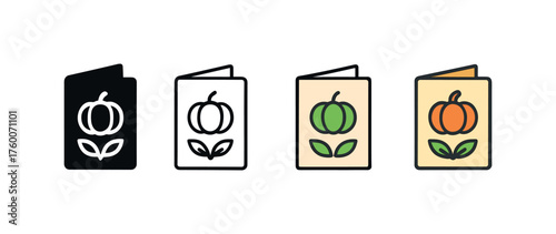 Vector icon invitation card thanksgiving same pose same proportions four styles black solid glyph outline minimal flat multicolor filled cartoon flat shaded.